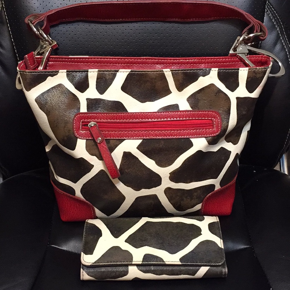Animal print and red satchel w/ wallet